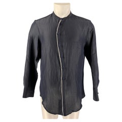 GIORGIO ARMANI Size M Black & White Solid Linen and Silk Long Sleeve Shirt
