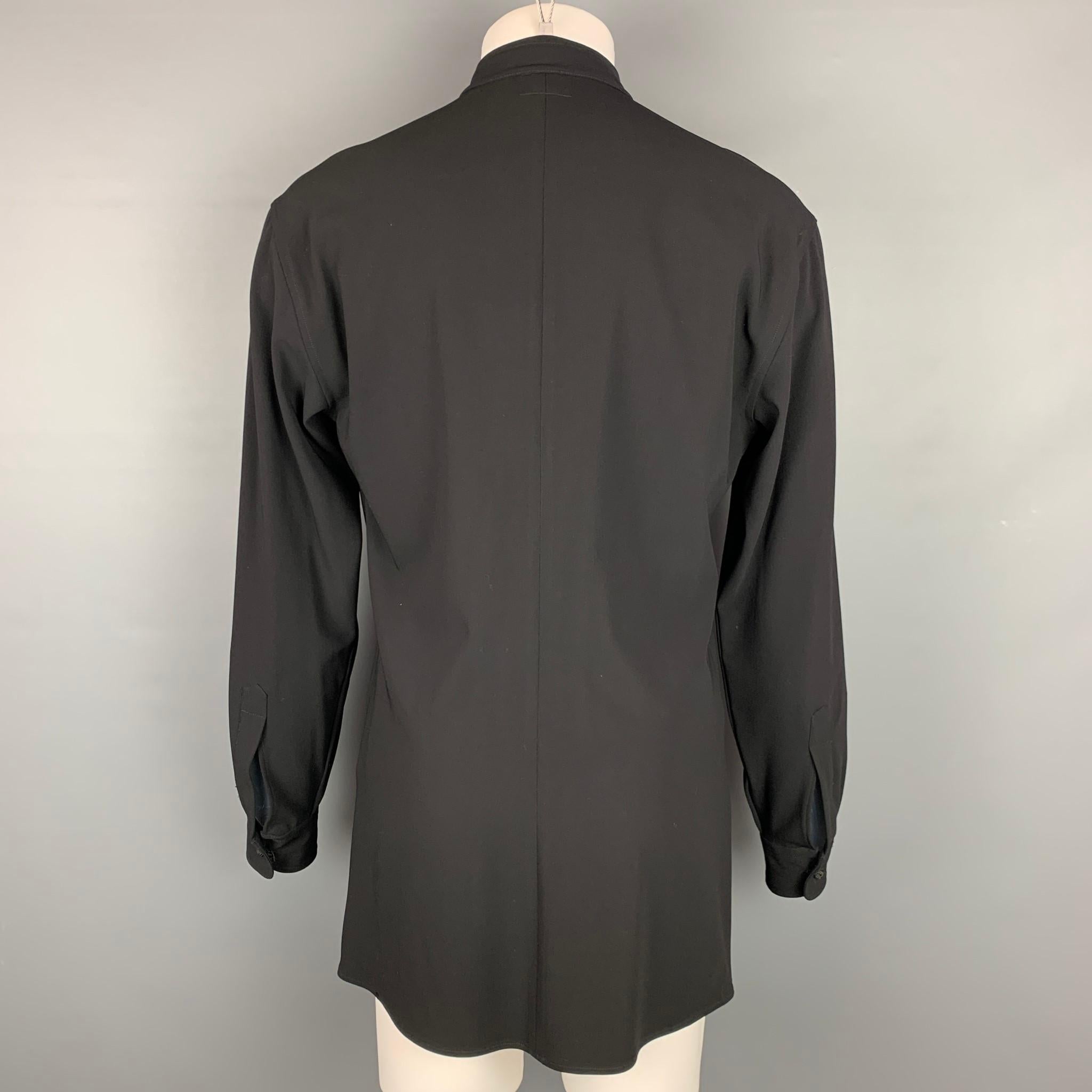 GIORGIO ARMANI Größe M Schwarz Wolle Nehru Kragen Shirt Jacke im Zustand „Gut“ in San Francisco, CA
