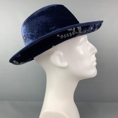 GIORGIO ARMANI Size M Blue Grey Embroidered Velvet Hat