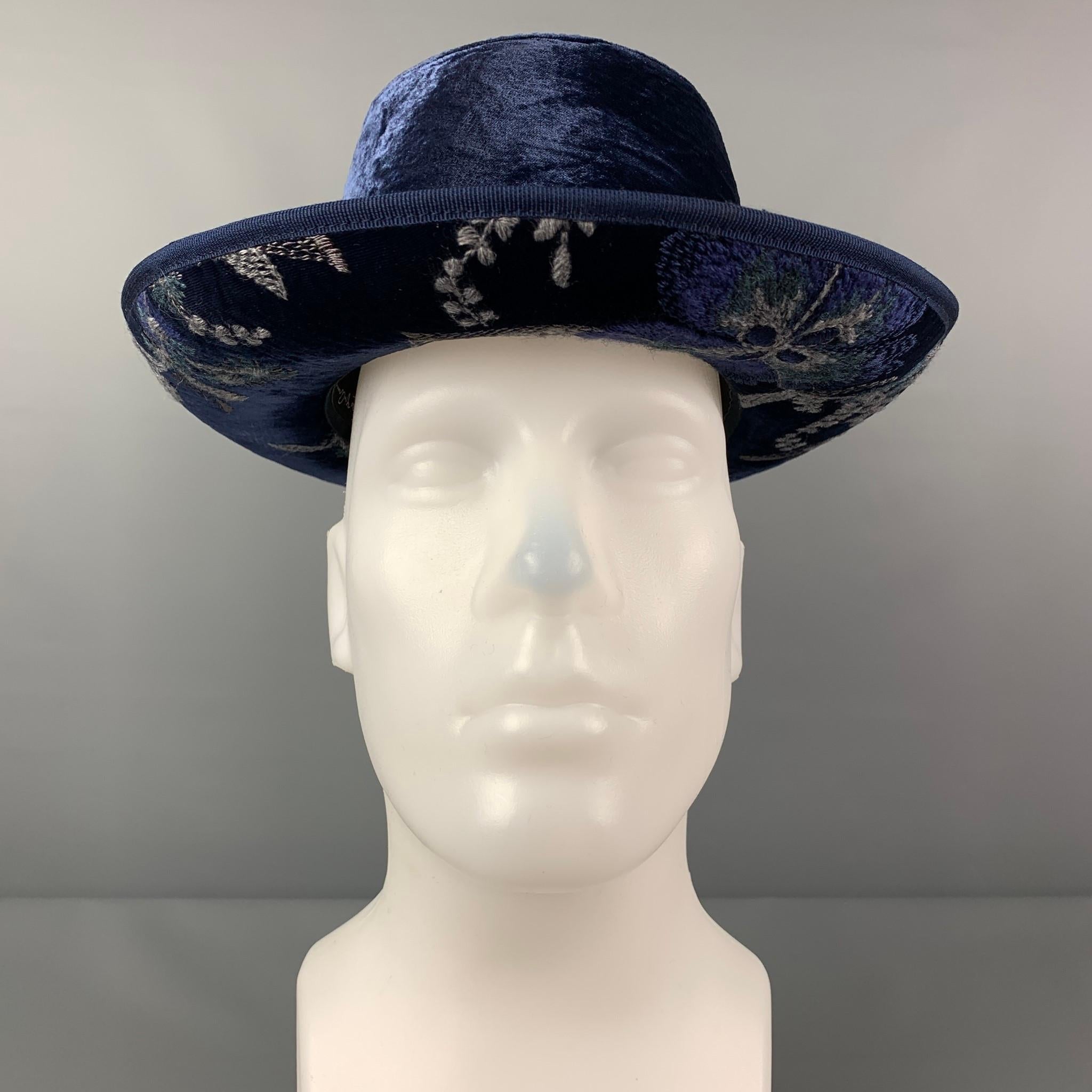 GIORGIO ARMANI Size M Blue Grey Embroidered Velvet Hat 1