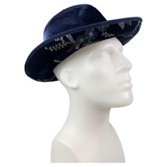 GIORGIO ARMANI Size M Blue Grey Embroidered Velvet Hat