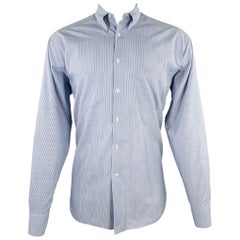 GIORGIO ARMANI Taglia M Navy White Stripe Cotton One Pocket Long Sleeve Shirt