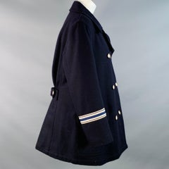 GIORGIO ARMANI Size M Navy White Wool Blend Double Breasted Coat