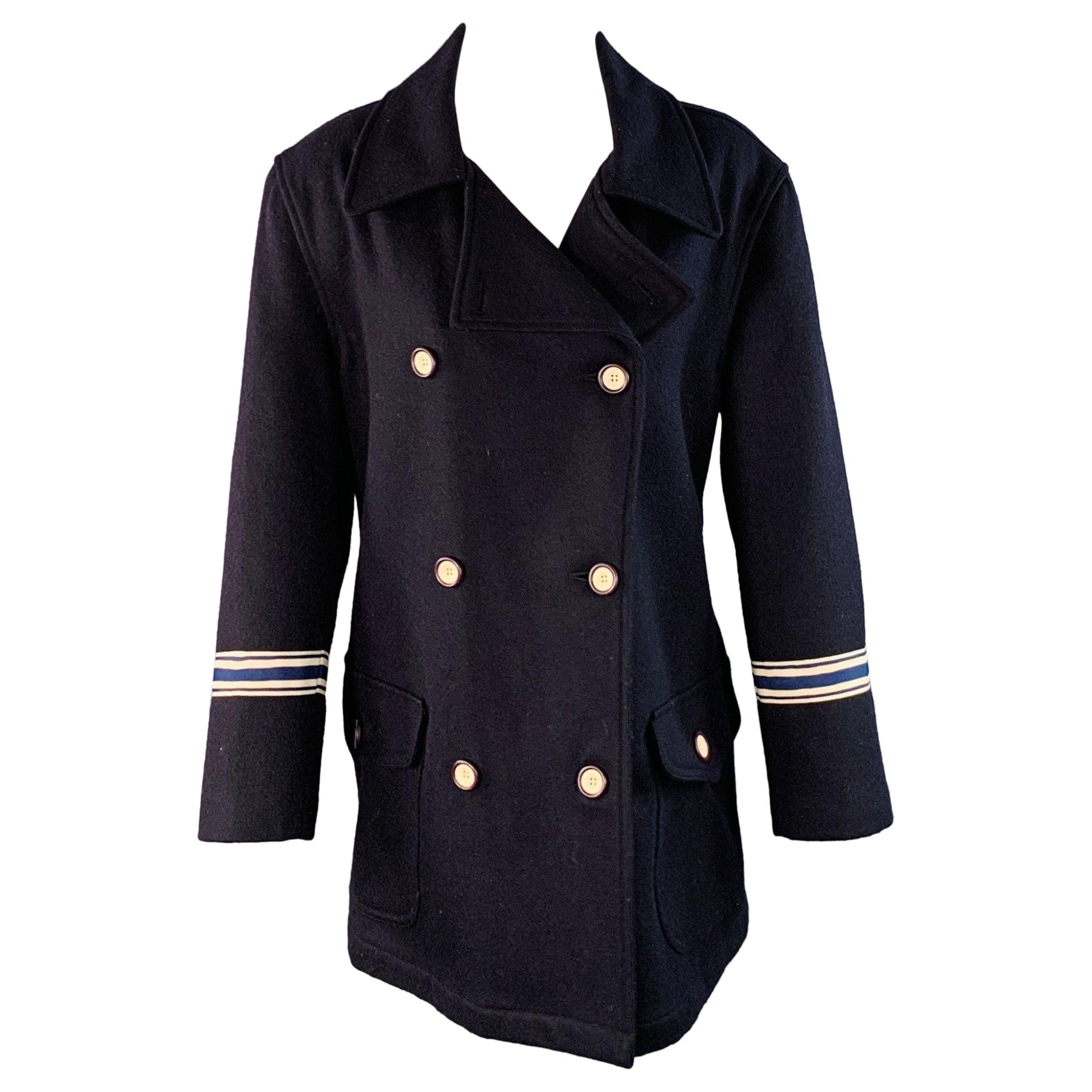 GIORGIO ARMANI Cappotto doppiopetto in misto lana bianco marina taglia M in vendita