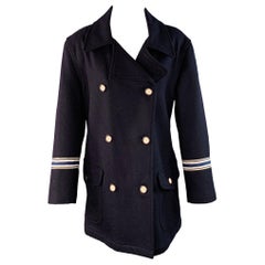 GIORGIO ARMANI Size M Navy White Wool Blend Double Breasted Coat