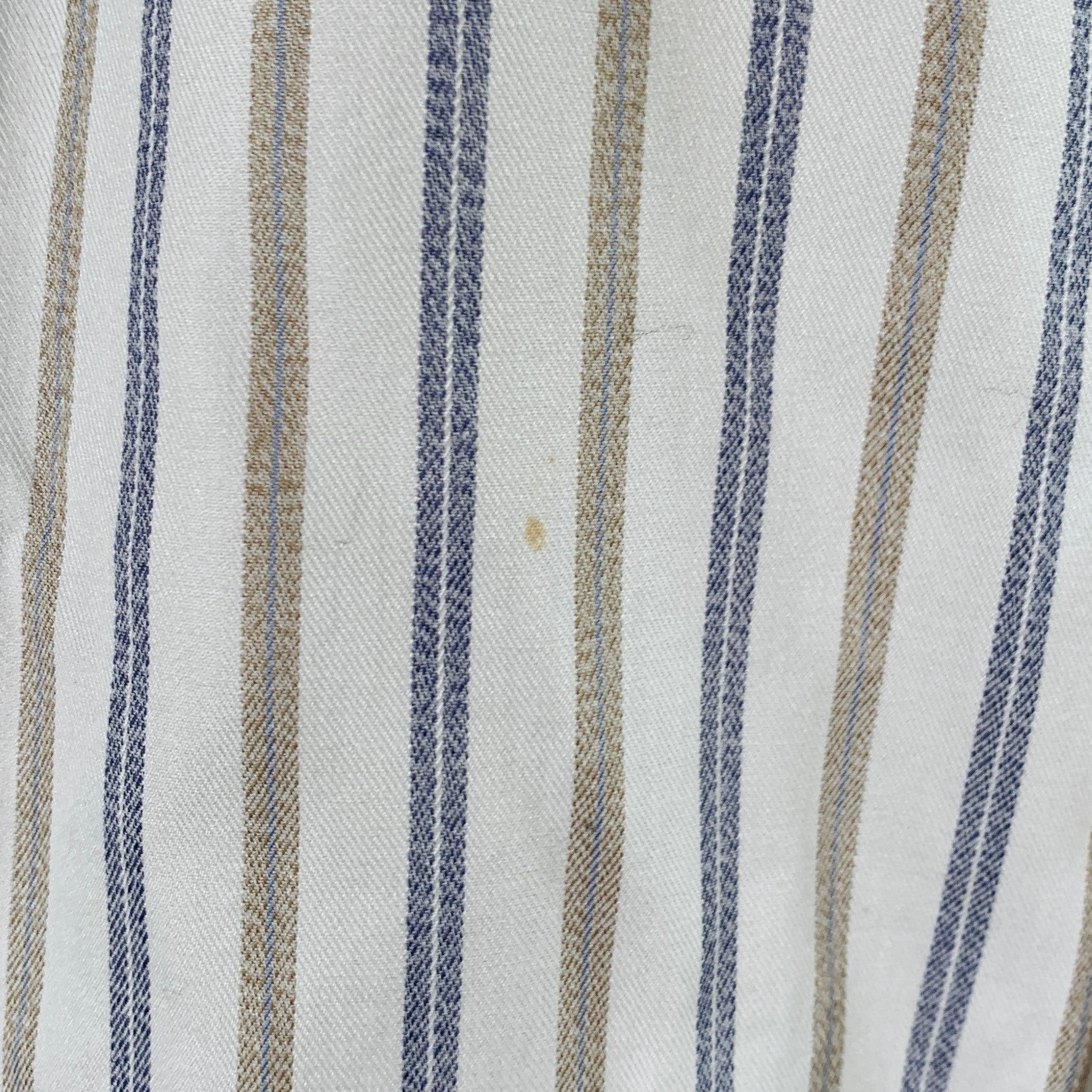 Men's GIORGIO ARMANI Size M Off White Blue Tan Stripe One Pocket Long Sleeve Shirt For Sale