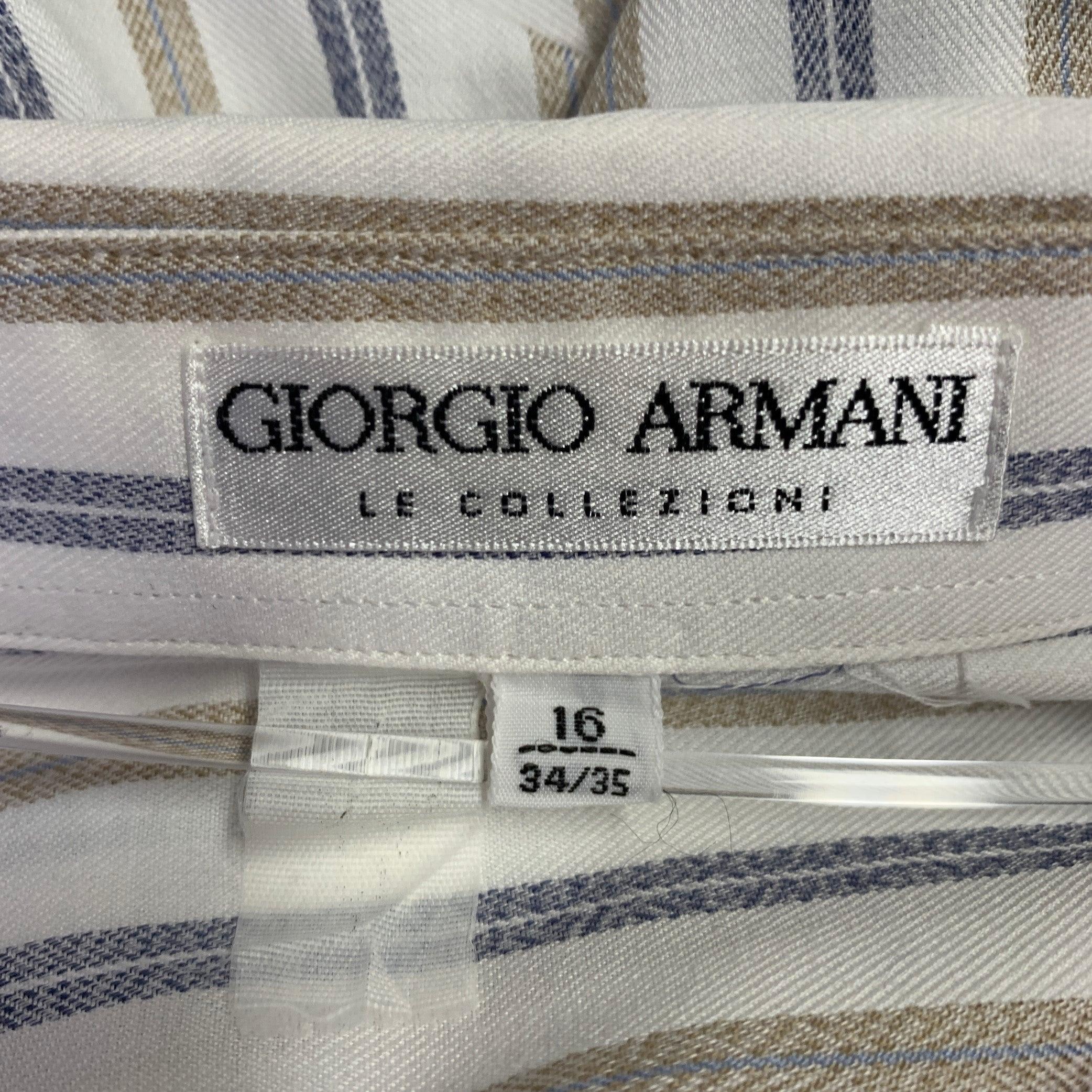 GIORGIO ARMANI Size M Off White Blue Tan Stripe One Pocket Long Sleeve Shirt For Sale 1
