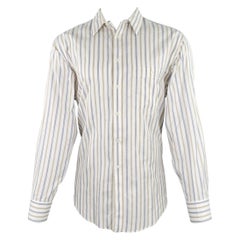 GIORGIO ARMANI, chemise à manches longues à rayures blanc cassé, bleu clair et beige, taille M