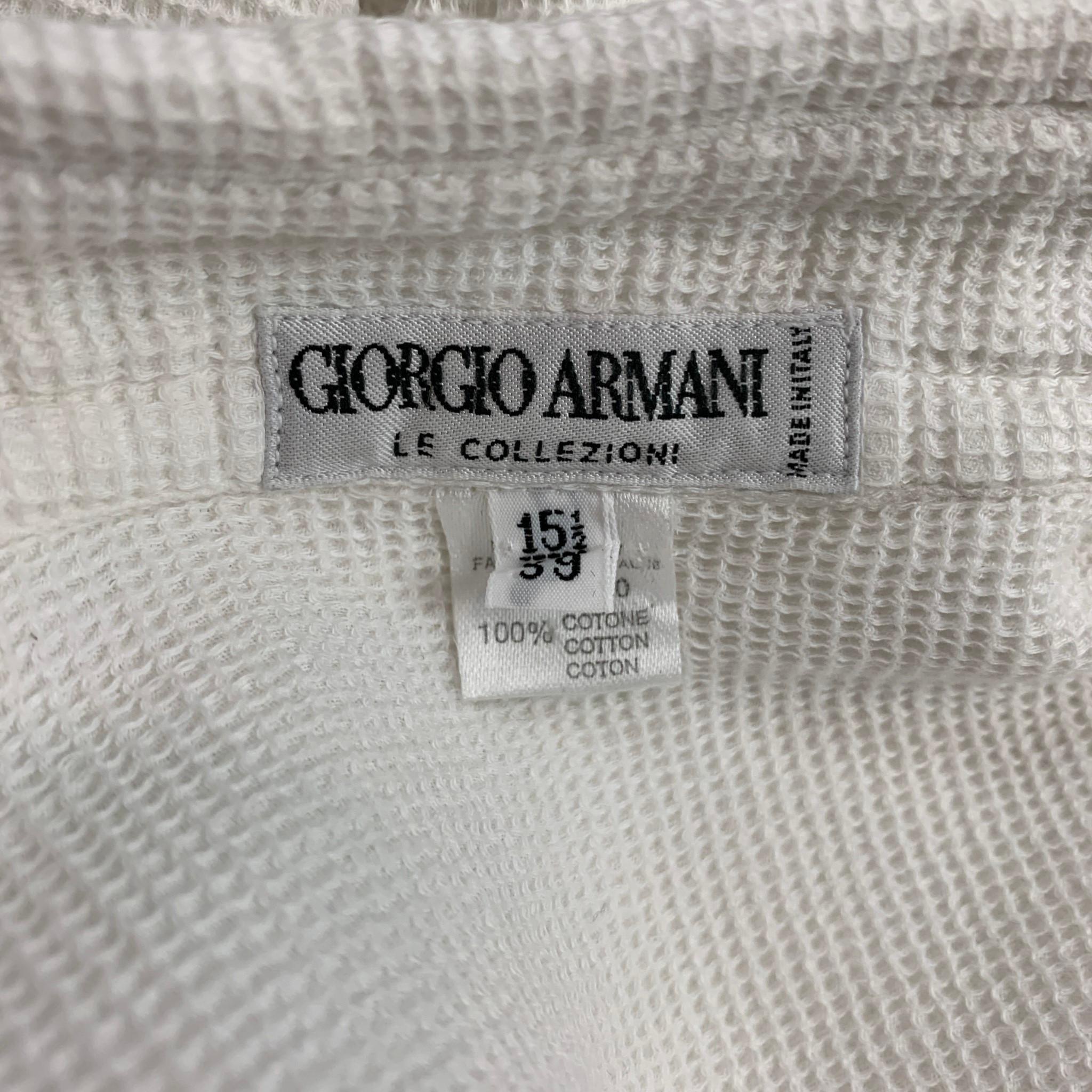 Men's GIORGIO ARMANI Size M White Waffle Knit Cotton Button Down Long Sleeve Shirt