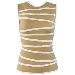 GIORGIO ARMANI Size S Beige White Merino Wool Blend Textured Stripe Sleeveless Casual Top
