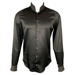GIORGIO ARMANI Size S Black & Charcoal Silk / Cotton Long Sleeve Shirt