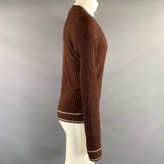GIORGIO ARMANI Size S Brown White Rib Knit Cotton & Rayon V Neck Sweater
