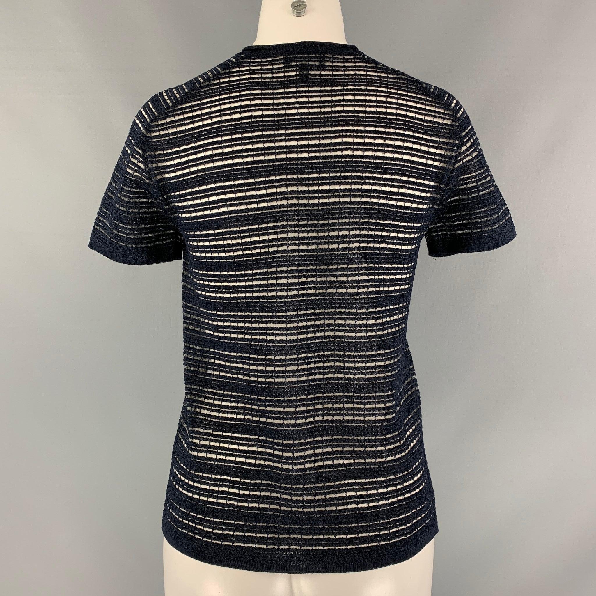 Noir GIORGIO ARMANI - Haut à manches courtes en tricot bleu marine, taille S en vente