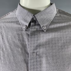GIORGIO ARMANI Size XL Grey Lavender Houndstooth Cotton Silk Blend Long Sleeve Shirt