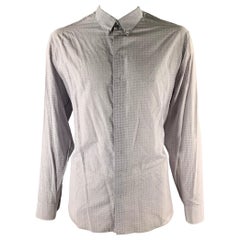 GIORGIO ARMANI Size XL Grey Lavender Houndstooth Cotton Silk Blend Long Sleeve Shirt