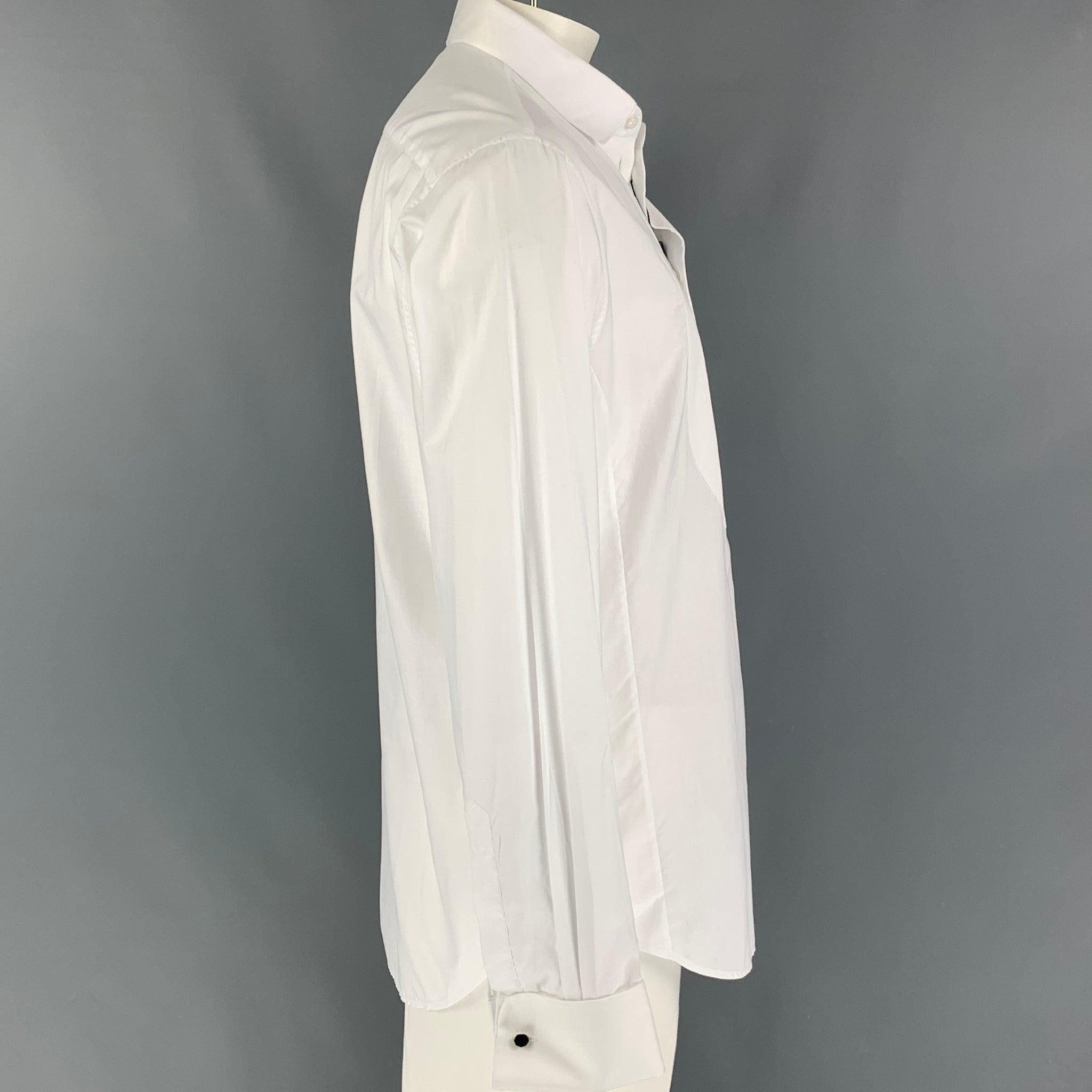 GIORGIO ARMANI Size XL White Cotton Tuxedo Long Sleeve Shirt In Good Condition For Sale In San Francisco, CA