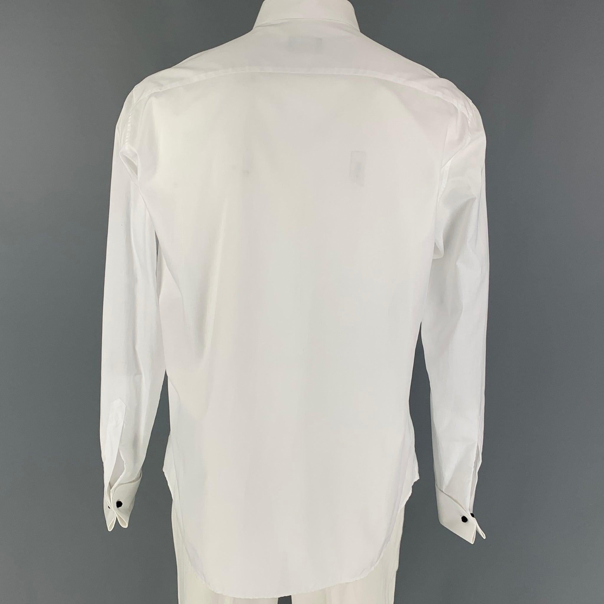 Men's GIORGIO ARMANI Size XL White Cotton Tuxedo Long Sleeve Shirt For Sale