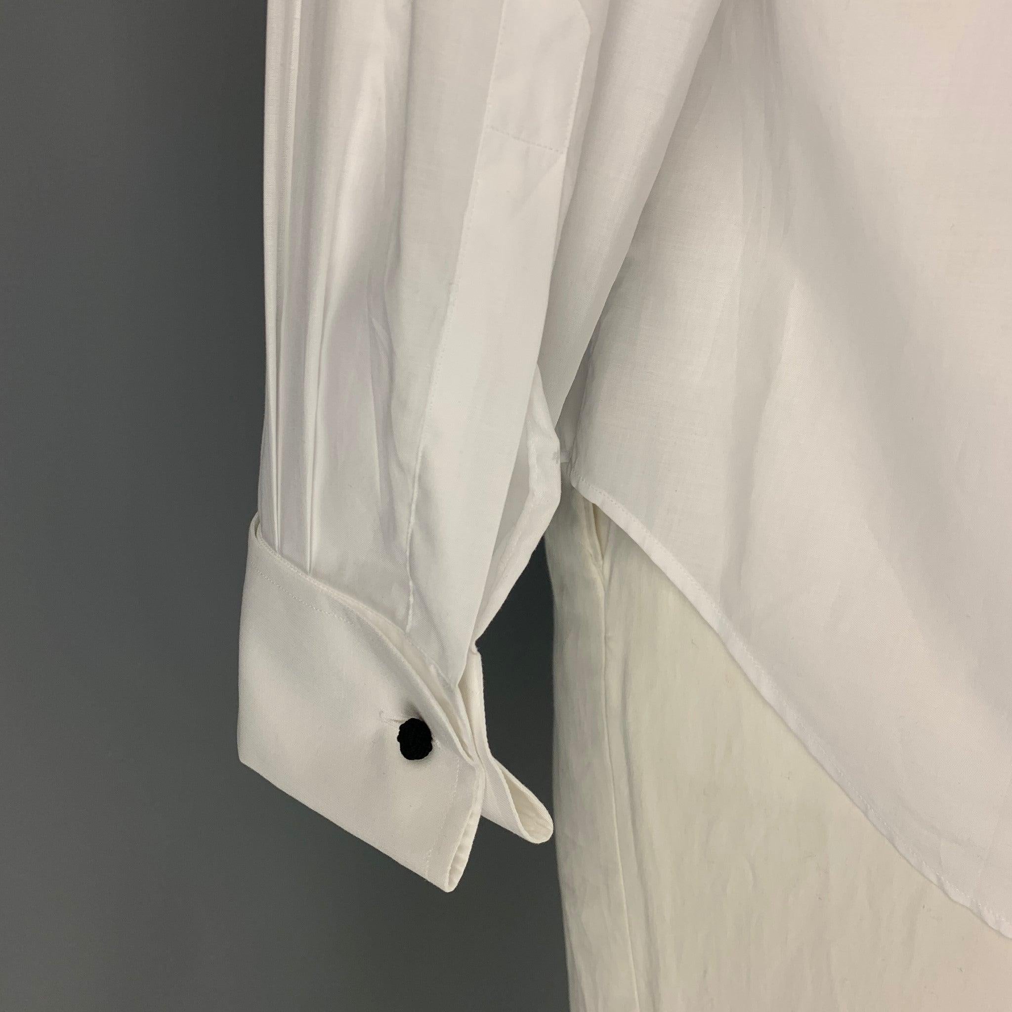 GIORGIO ARMANI Size XL White Cotton Tuxedo Long Sleeve Shirt For Sale 1