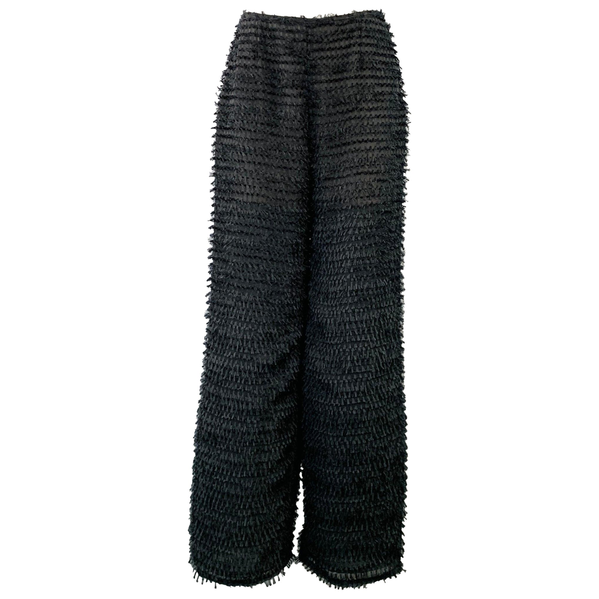 GIORGIO ARMANI Size XS Black Polyester Fringe Wide Leg Dress Pants For Sale