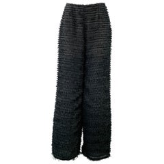 GIORGIO ARMANI Pantalones de vestir de pernera ancha con flecos de poliéster negro talla XS