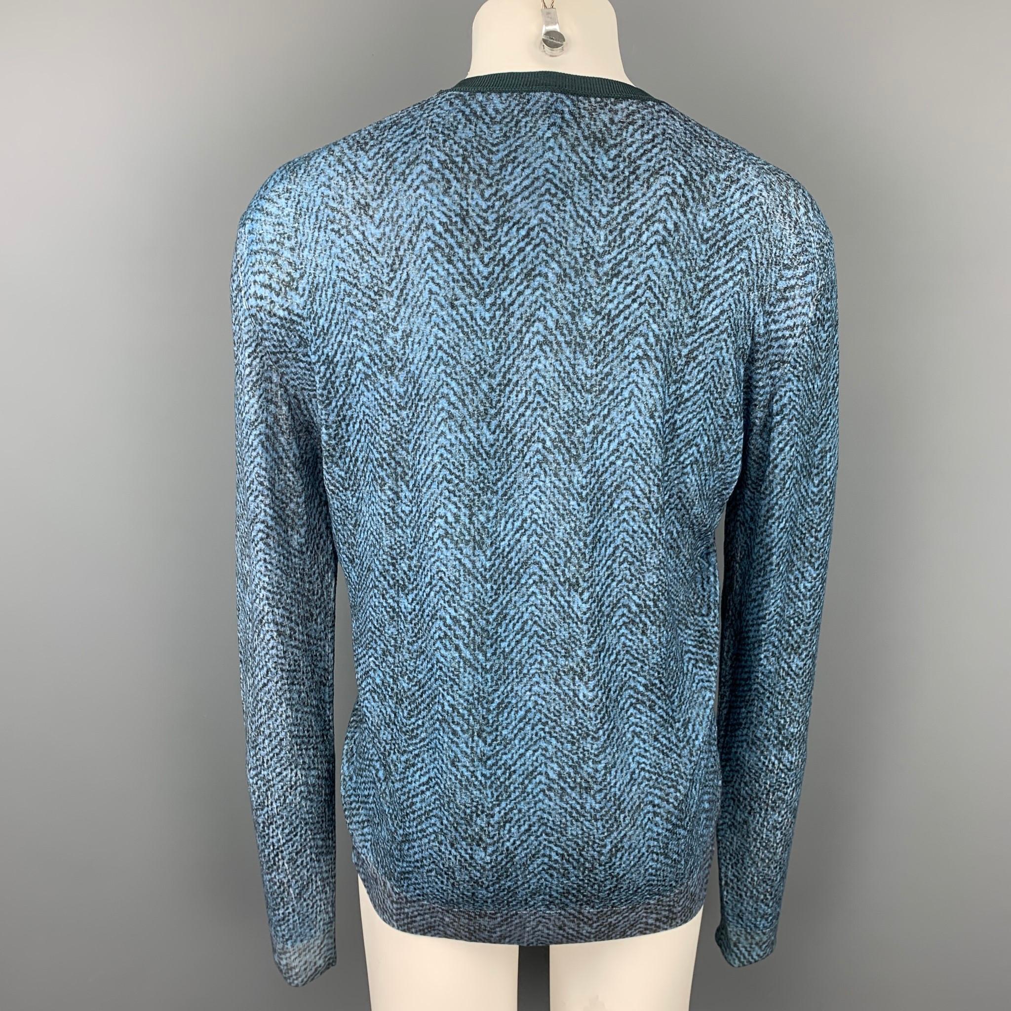 GIORGIO ARMANI Size XXL Blue & Charcoal Print Polyamide Henley Pullover In Good Condition In San Francisco, CA