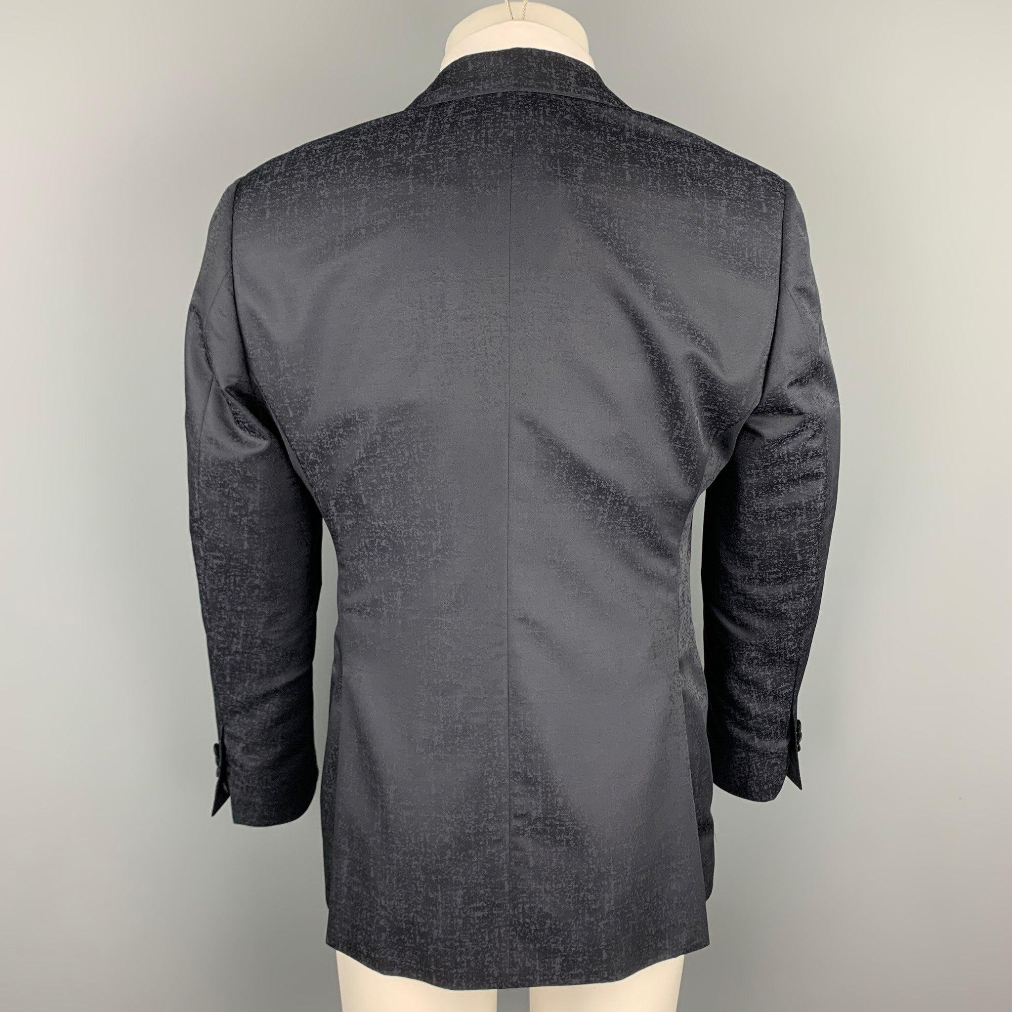 Men's GIORGIO ARMANI Soft Size 38 Black Marbled Wool / Silk Peak Lapel Sport Coat For Sale