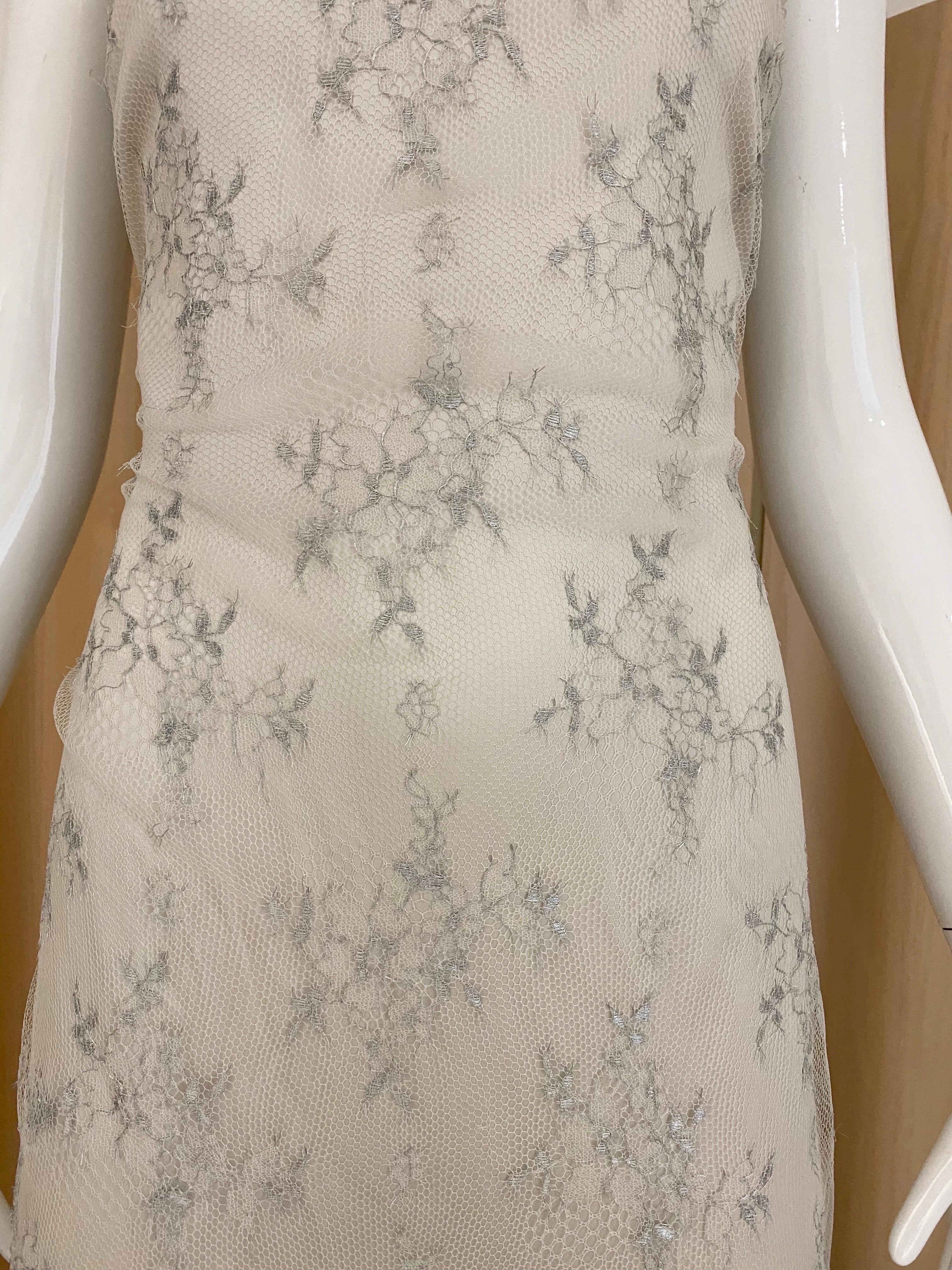 Giorgio Armani Strapless White and Silver Lace Gown For Sale 3