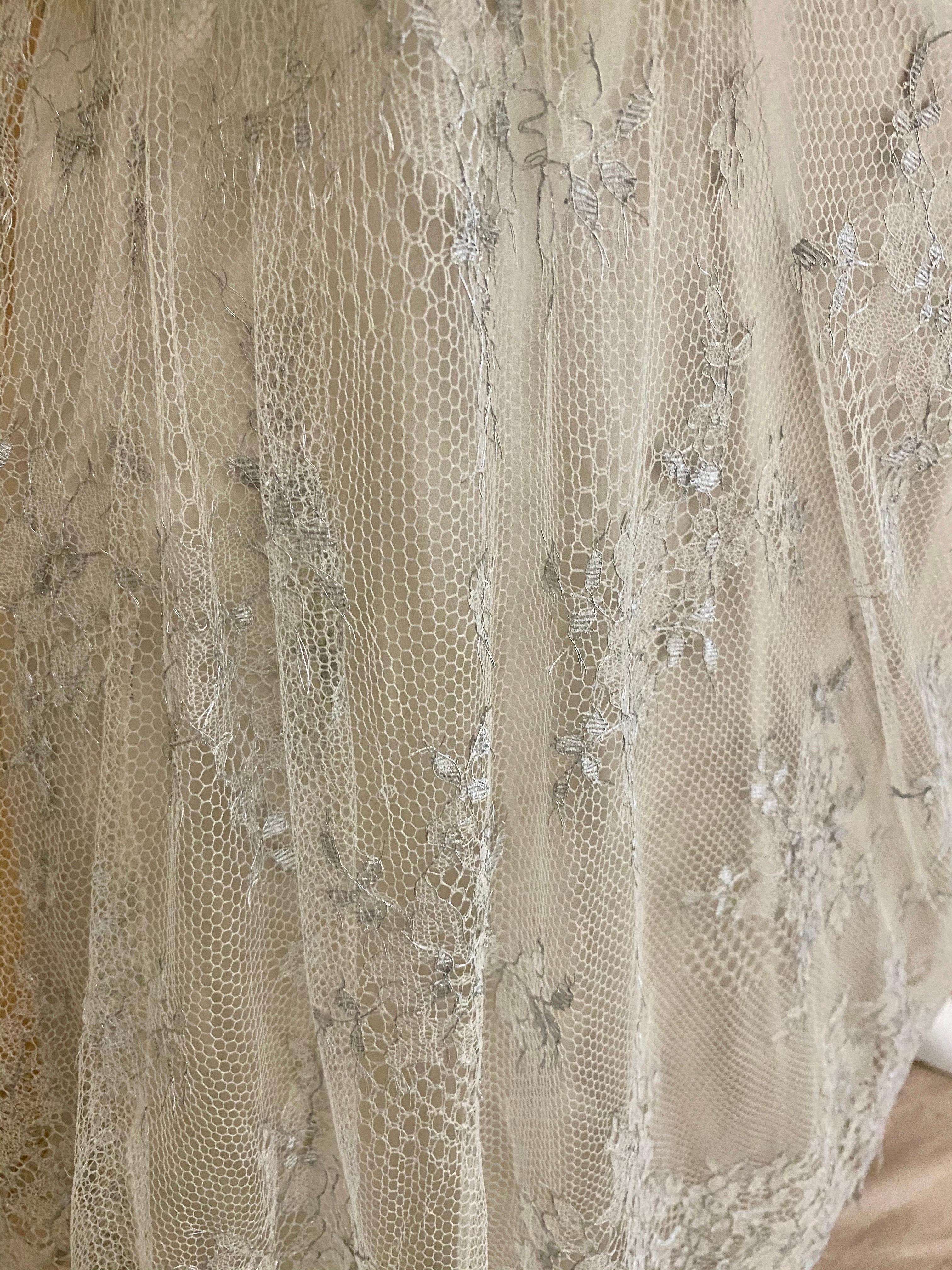 Giorgio Armani Strapless White and Silver Lace Gown For Sale 4