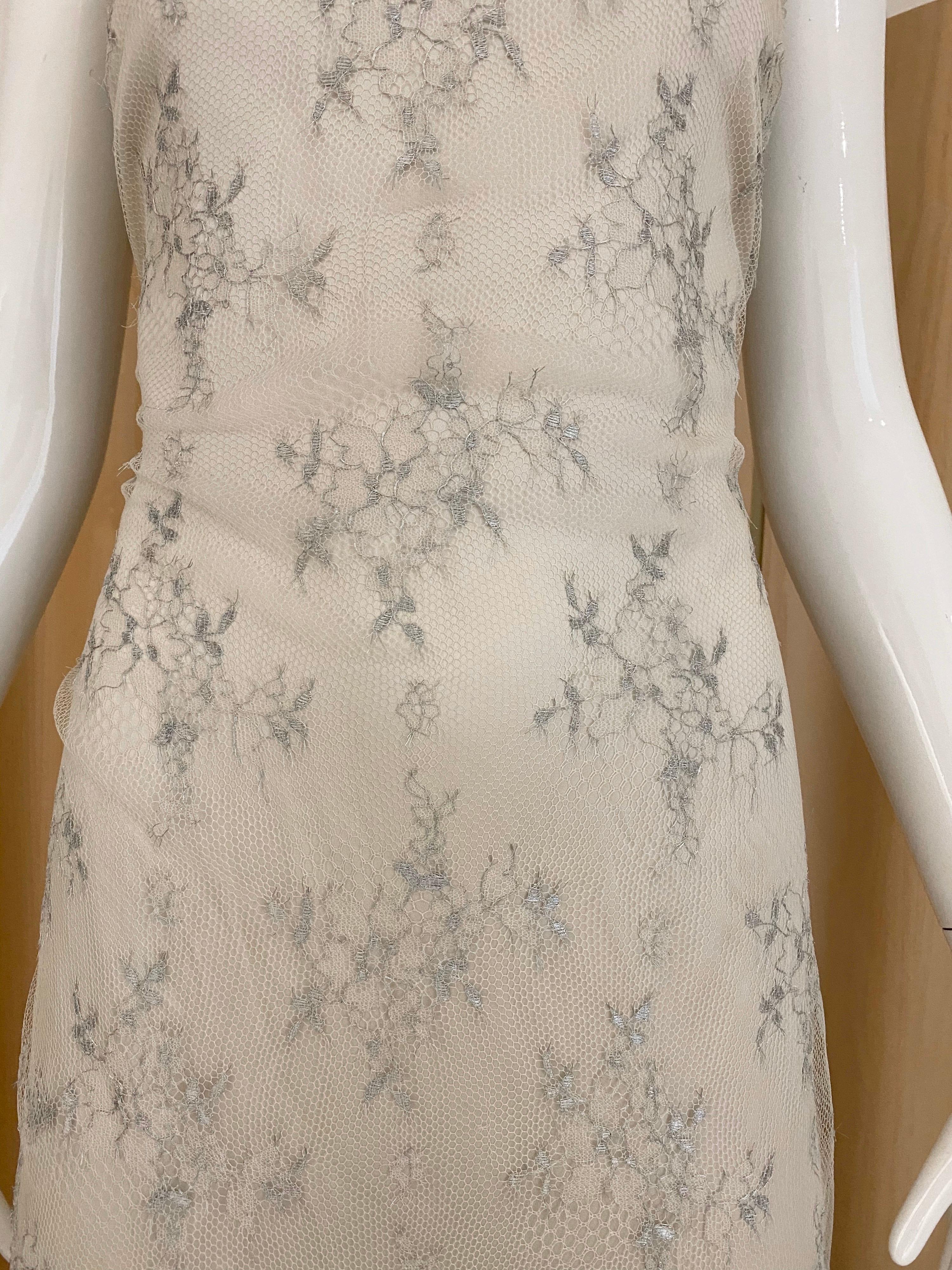 Giorgio Armani Strapless White and Silver Lace Gown For Sale 1