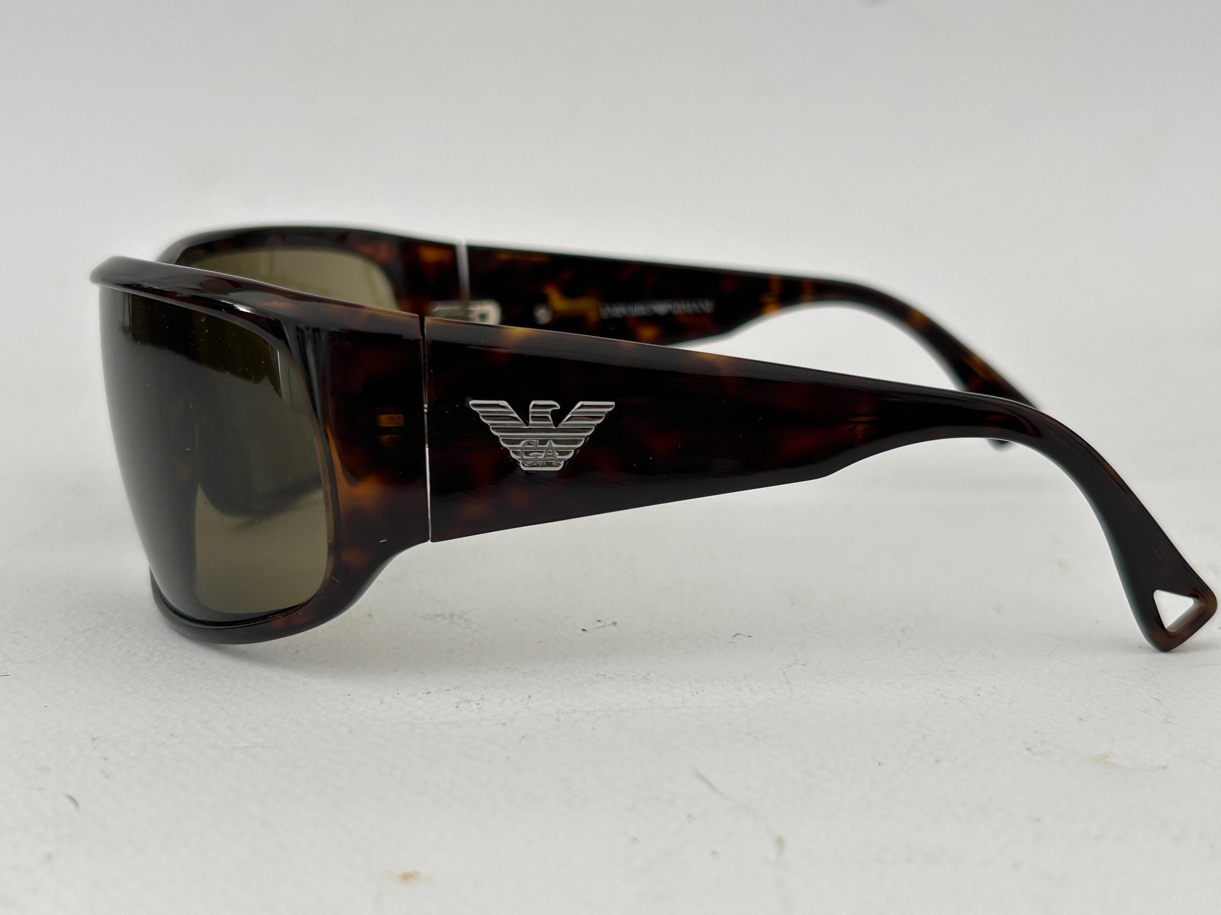 Black Giorgio Armani Sunglasses Brown Tortoise Mask Vintage 80s For Sale