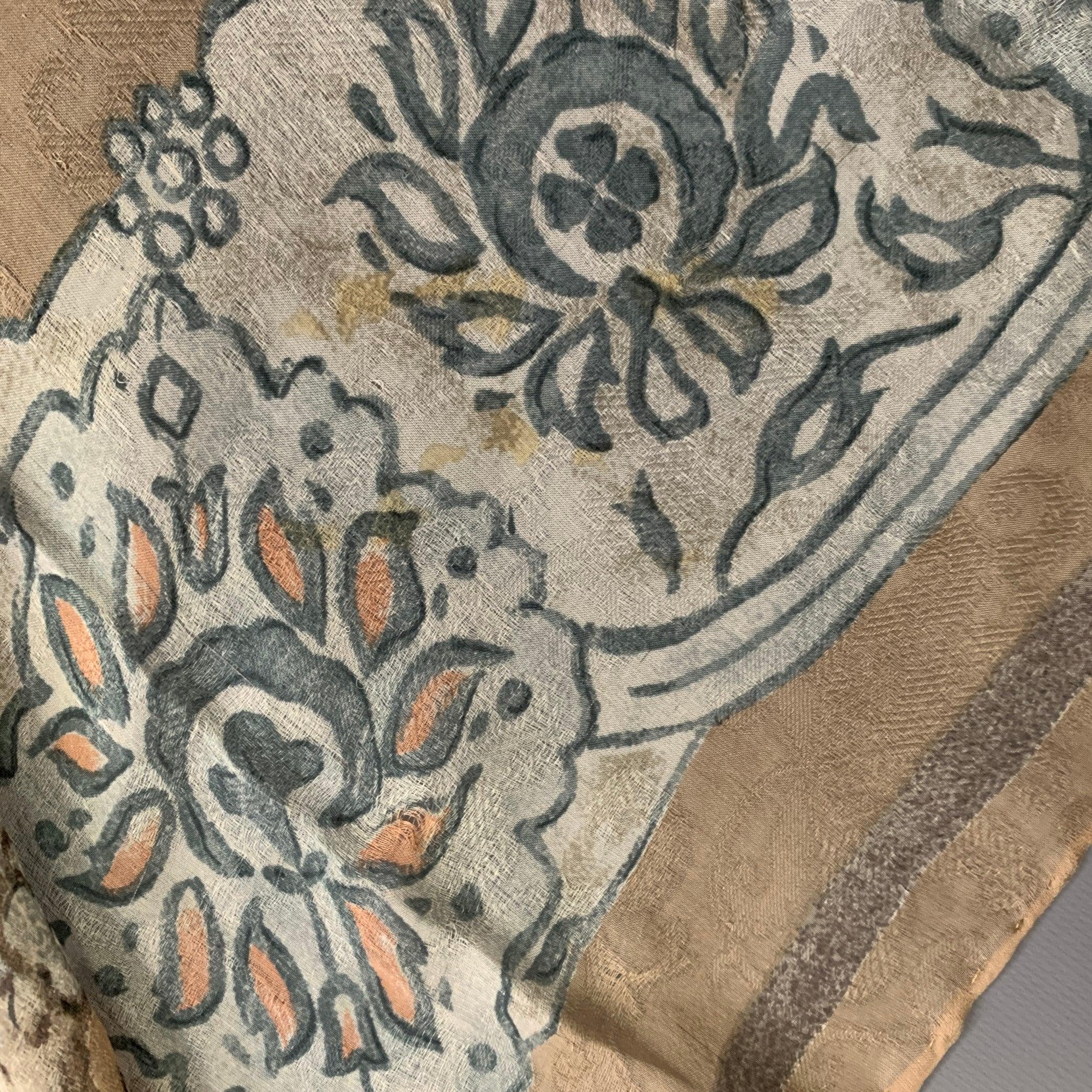 Uomo GIORGIO ARMANI Sciarpa in seta floreale blu Tan Scialle in vendita