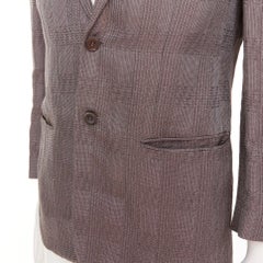 GIORGIO ARMANI taupe grey houndstooth plaid notched lapel blazer IT46 S