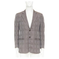 GIORGIO ARMANI taupe grey houndstooth plaid notched lapel blazer IT46 S