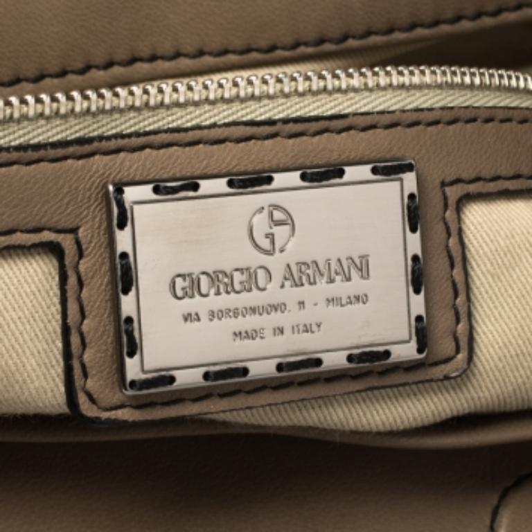 Giorgio Armani Taupe Leather Pleated Top Handle Bag In Fair Condition For Sale In Dubai, Al Qouz 2