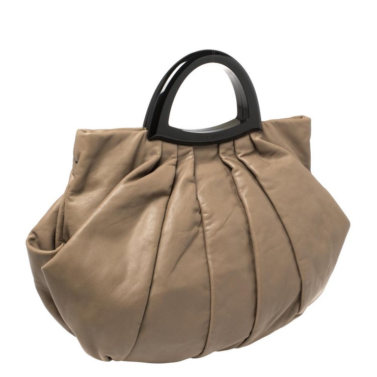 Giorgio Armani Taupe Leather Pleated Top Handle Bag For Sale at 1stDibs |  long tapered heartthrob tote, leather pleated bag, ray galeotti fashion