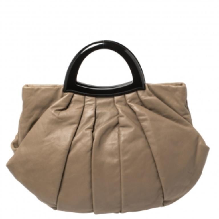 Giorgio Armani Taupe Leather Pleated Top Handle Bag For Sale 1
