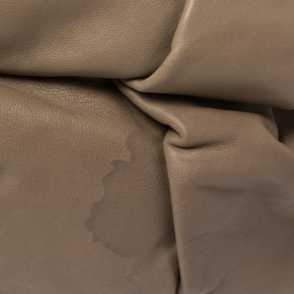 Brown Giorgio Armani Taupe Leather Pleated Top Handle Bag For Sale