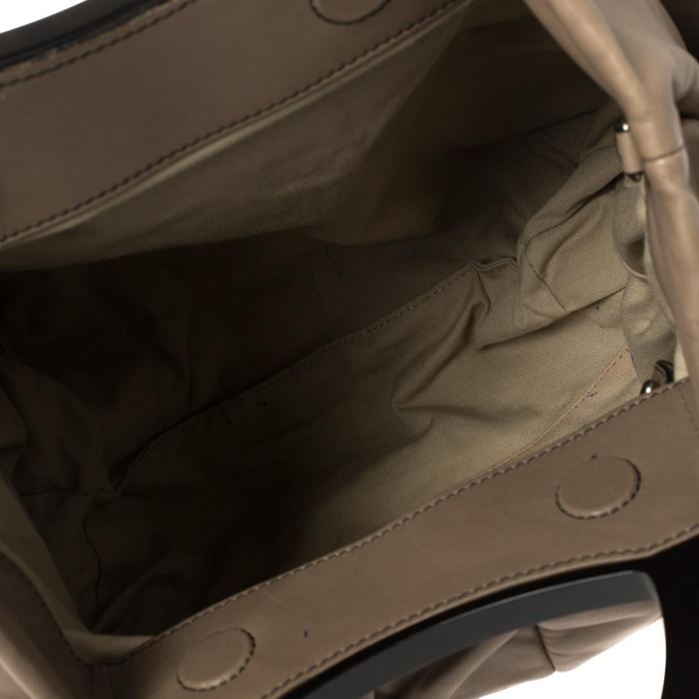 Giorgio Armani Taupe Leather Pleated Top Handle Bag In Fair Condition For Sale In Dubai, Al Qouz 2