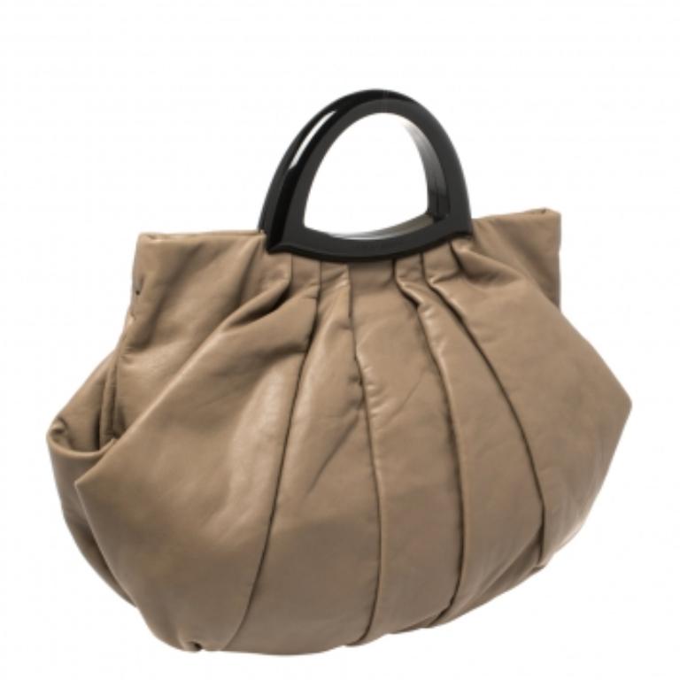 Giorgio Armani Taupe Leather Pleated Top Handle Bag For Sale 3