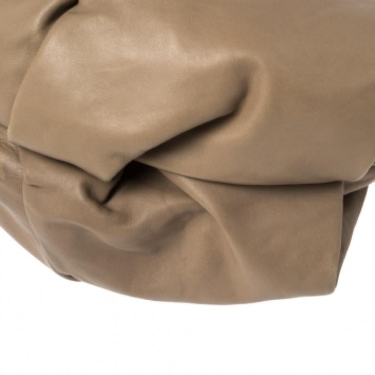 Giorgio Armani Taupe Leather Pleated Top Handle Bag For Sale 4