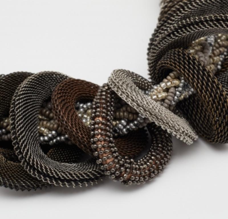 Giorgio Armani Three Tone Bead & Mesh Toggle Necklace For Sale 1
