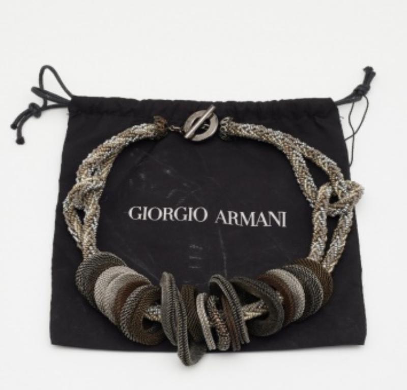 Giorgio Armani Three Tone Bead & Mesh Toggle Necklace For Sale 2