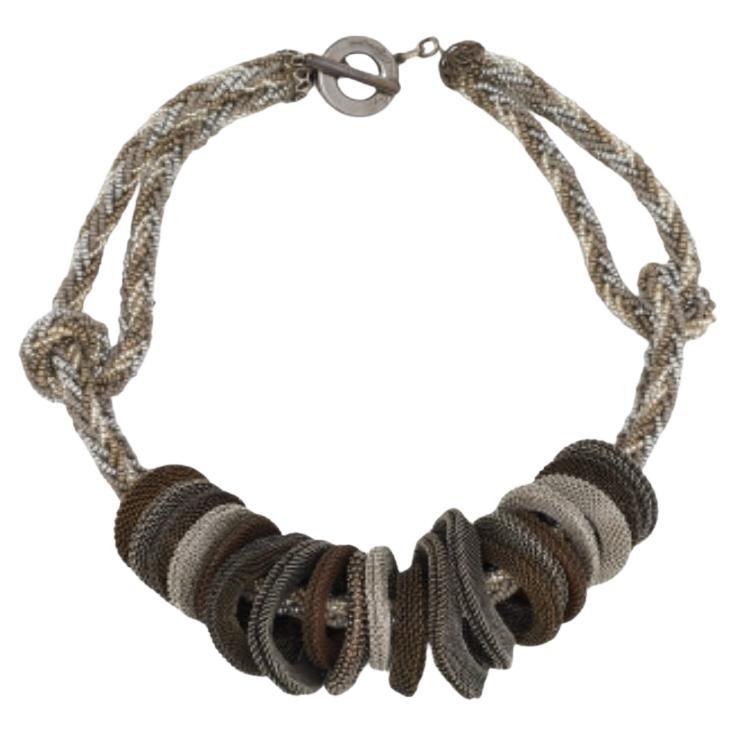 Giorgio Armani Three Tone Bead & Mesh Toggle Necklace For Sale
