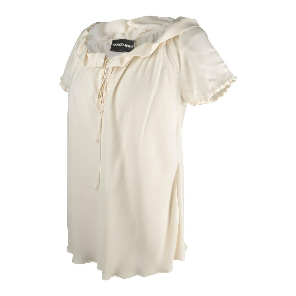 Giorgio Armani Top Winter White Silk Ruffles 46 NWT In New Condition In Miami, FL