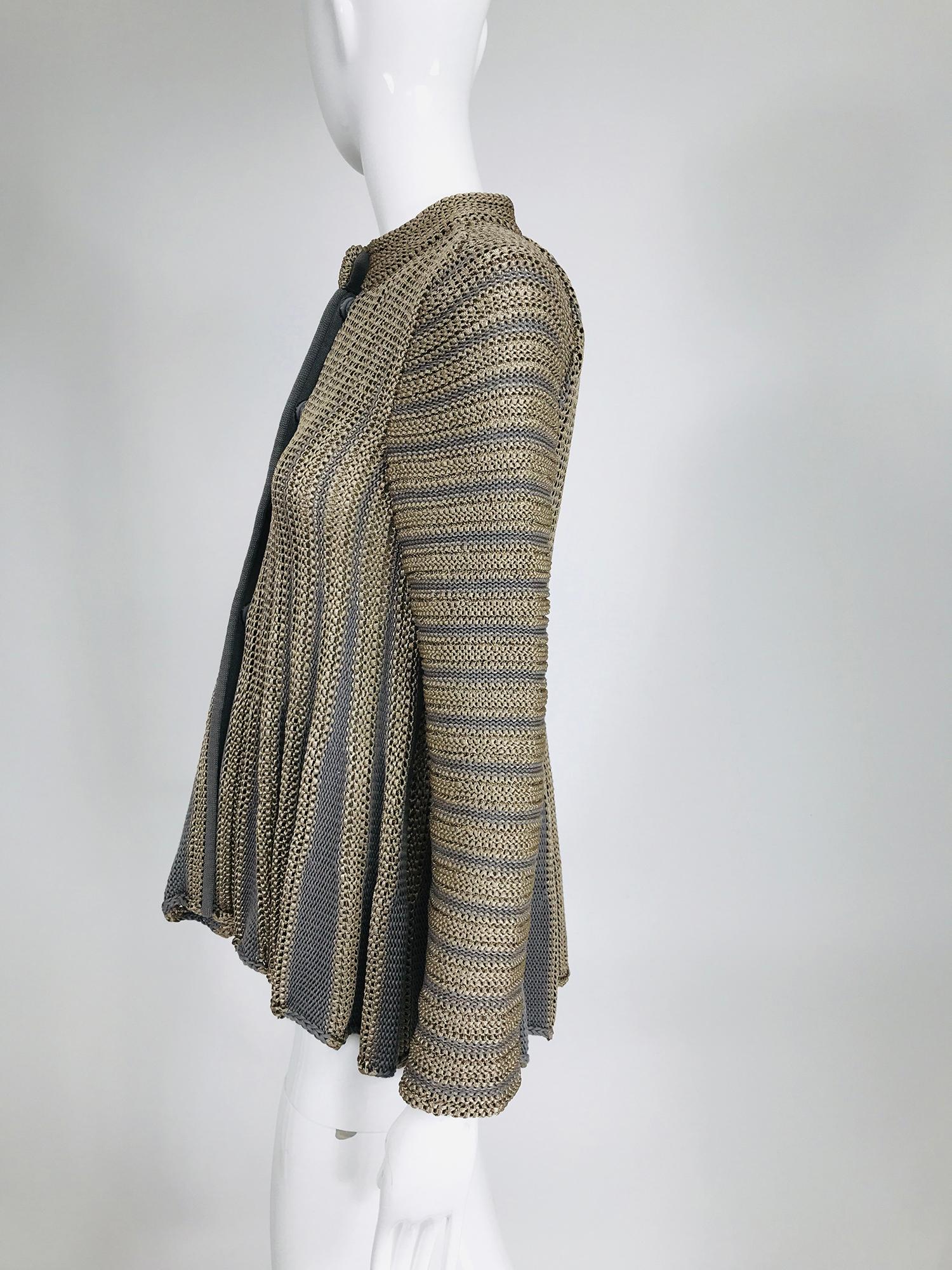 Giorgio Armani Two Tone Knit Gored Swing Sweater Taupe & Grey In Good Condition In West Palm Beach, FL