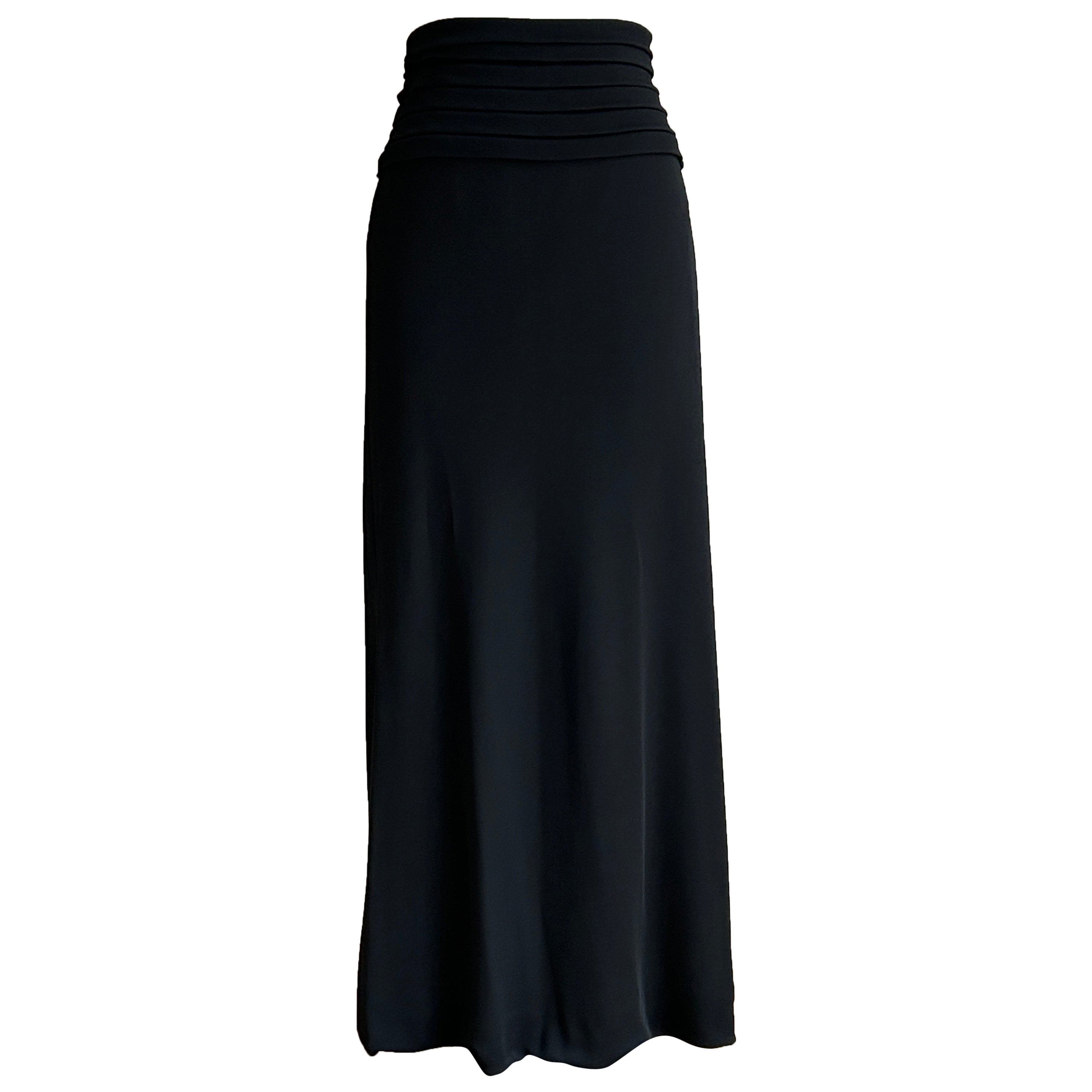 Giorgio Armani, jupe midi noire non portée avec plis à la taille, années 1990