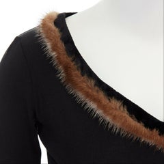 GIORGIO ARMANI velvet mink fur trim V-neck stretch silk-blend top IT40 US6 S M