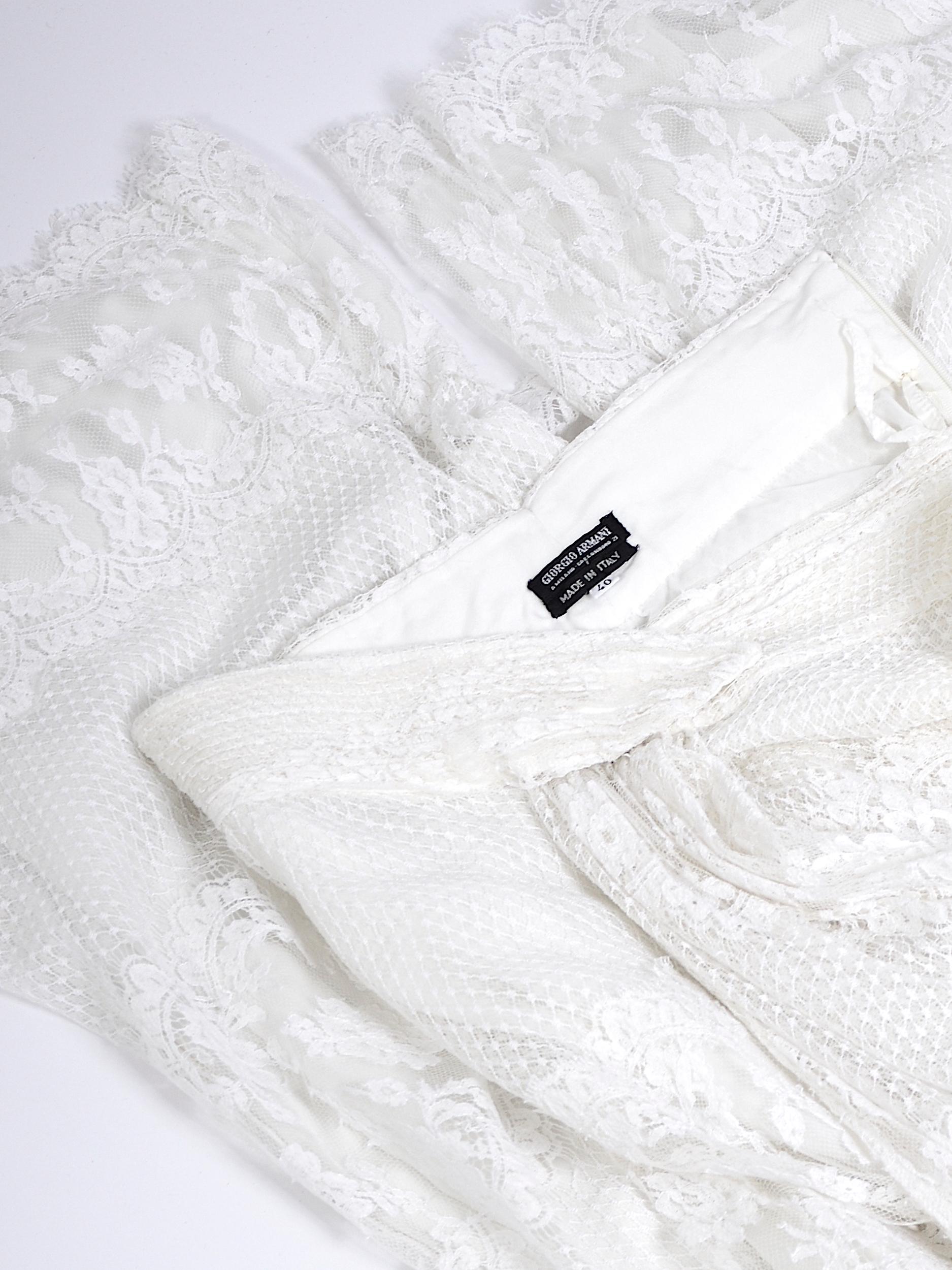 Giorgio Armani Vintage 1980s Gathered White Cotton Lace Draped Skirt Pants For Sale 7