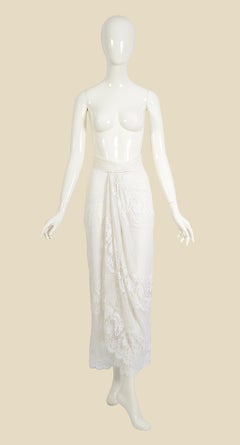 Giorgio Armani Vintage 1980er Jahre geraffte weiße Baumwollspitze drapierte Rockhose