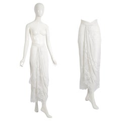 Giorgio Armani Vintage 1980s Gathered White Cotton Lace Draped Skirt Pants